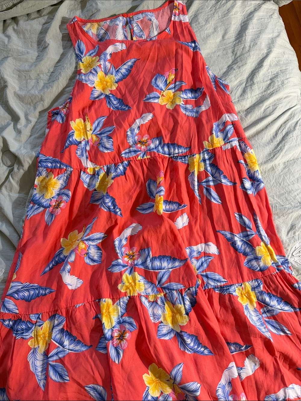 Old Navy Coral Maxi Skirt with Yellow & Blue Floral Print